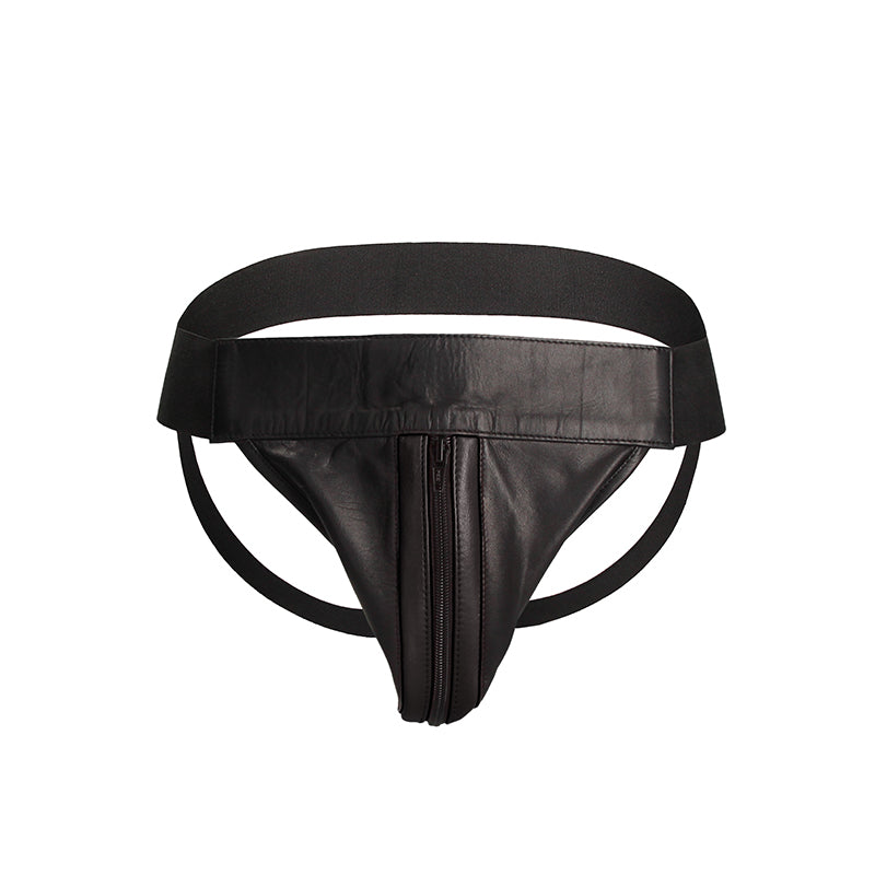 Shots Premium Leather Zipper Front Jock Black L/XL Hanging