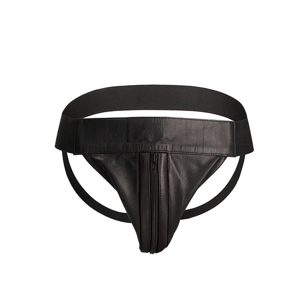 Shots Premium Leather Zipper Front Jock Black L/XL Hanging