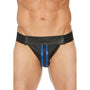 Shots Premium Leather Zipper Front Jock Blue S/M Hanging
