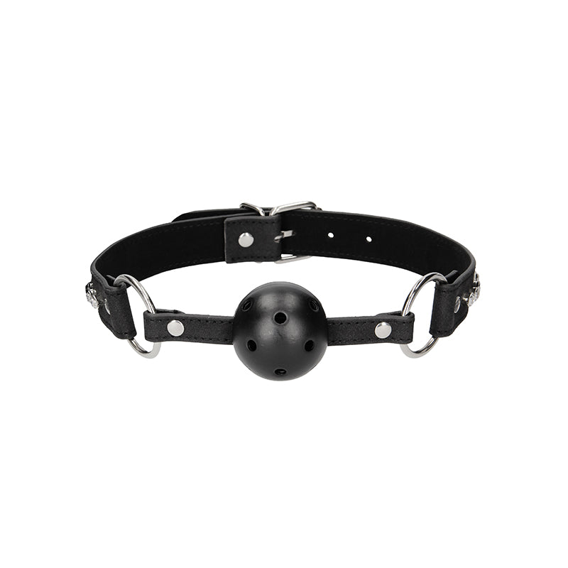 Ouch! Diamond Studded Breathable Ball Gag With Faux Leather Straps Black