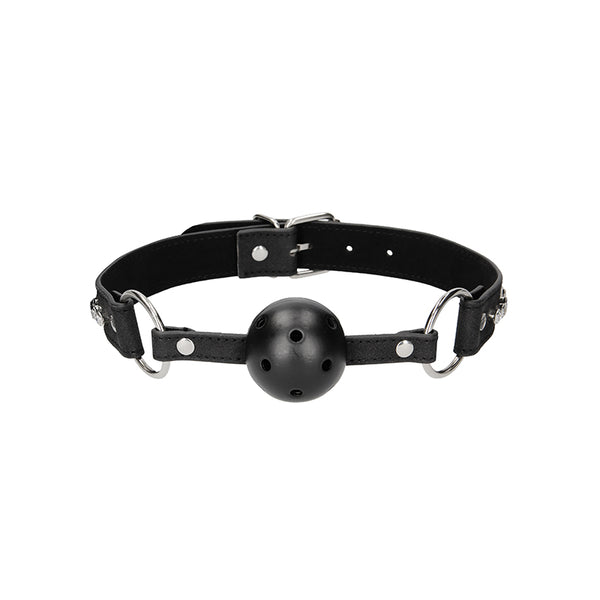 Ouch! Diamond Studded Breathable Ball Gag With Faux Leather Straps Black