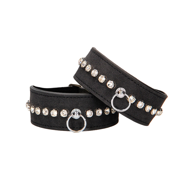 Ouch! Diamond Studded Faux Leather Ankle Cuffs Black