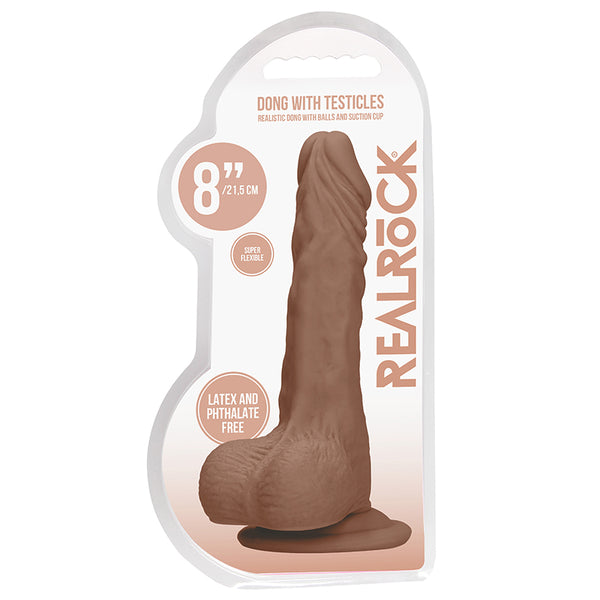 RealRock Realistic 8 in. Dildo With Balls and Suction Cup Tan