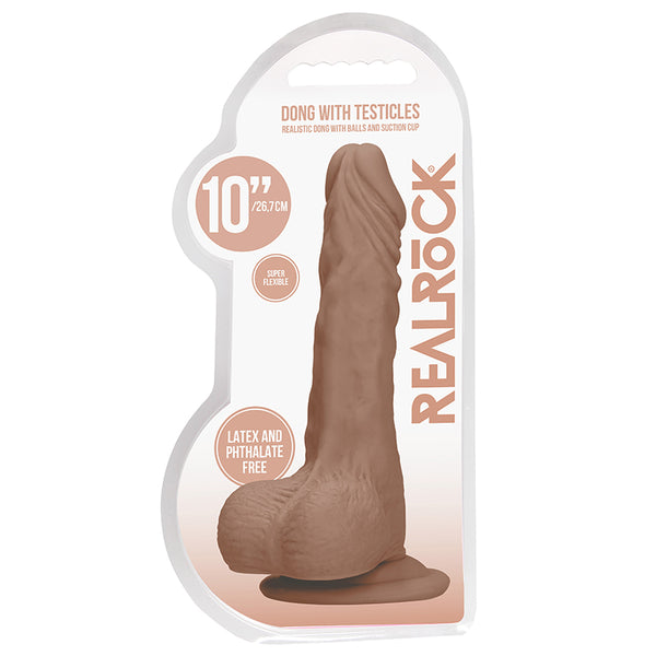 RealRock Realistic 10 in. Dildo With Balls and Suction Cup Tan