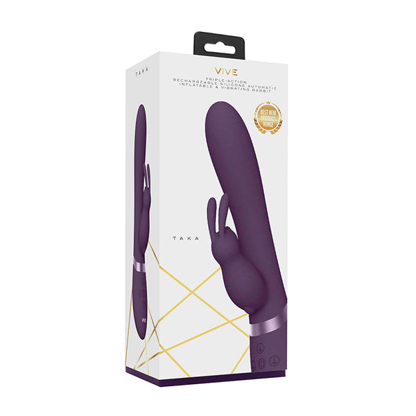 VIVE TAKA Rechargeable Automatic Inflatable Silicone Rabbit Vibrator Purple