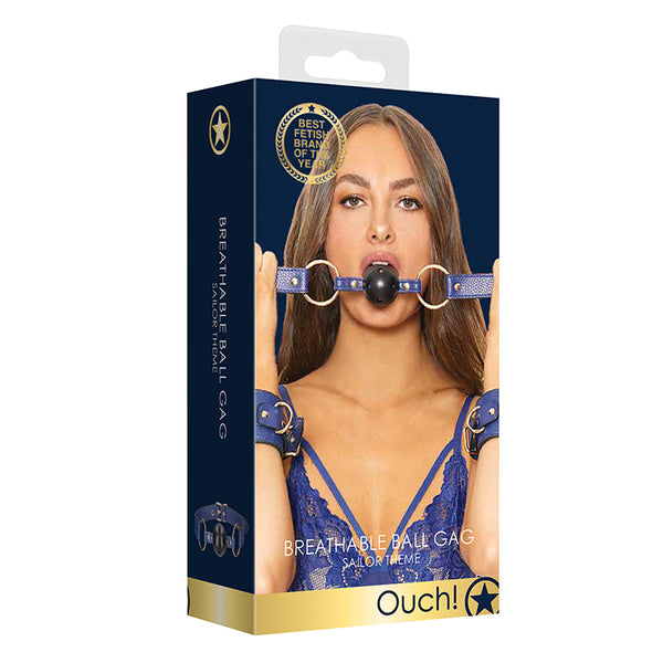 Ouch Breathable Ball Gag Sailor Theme Blue