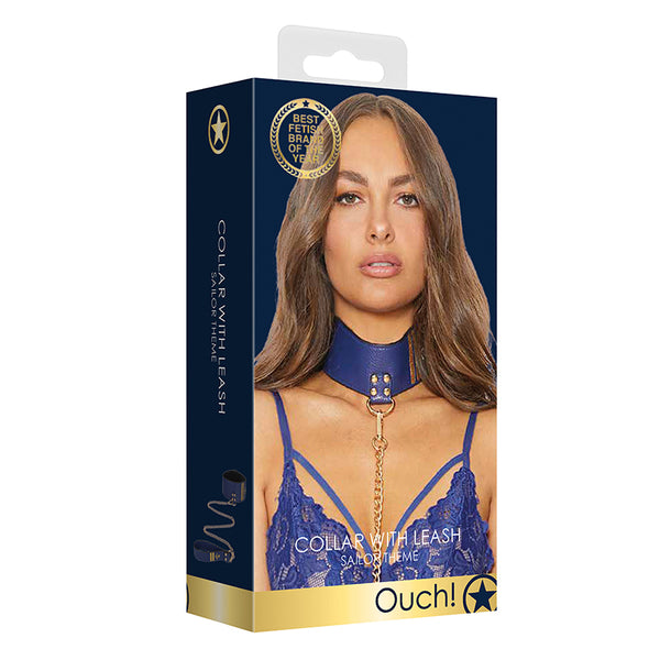 Ouch! Sailor Theme Adjustable Collar With Leash Blue