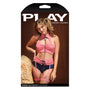 Play Whiskey In A Teacup Costume Collared Halter Top, Garter Belt With Lace-Up Detail, Detachable Garters, Booty Shorts & Bolero Necktie