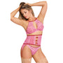 Magic Silk Tickled Pink High-Neck Bra, Gartered Waist Cincher & Thong Set Pink QUEEN