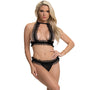 Magic Silk Ruffled Halter Bra & Split-Crotch Thong Black L/XL