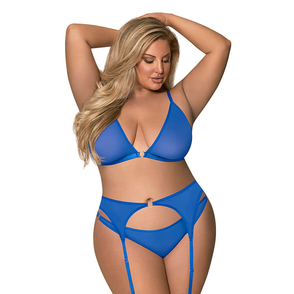 Magic Silk Sassy Bra, Garter & Rouched Panty Cobalt QUEEN