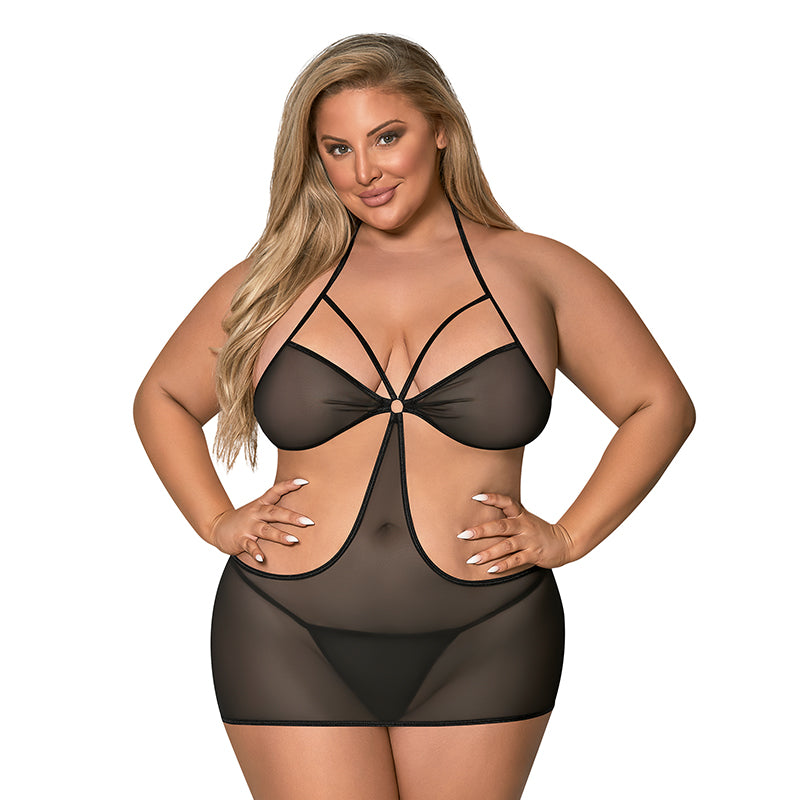 Magic Silk Sassy Cutout Dress & G-String Set Black QUEEN