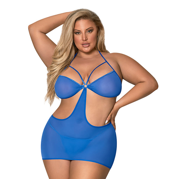 Magic Silk Sassy Cutout Dress & G-String Set Cobalt QUEEN