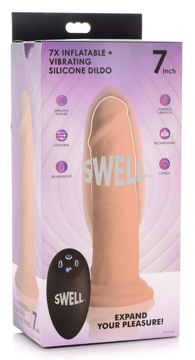 7X Inflatable and Vibrating Remote Control Silicone Dildo - 7 Inch - Royal Sins