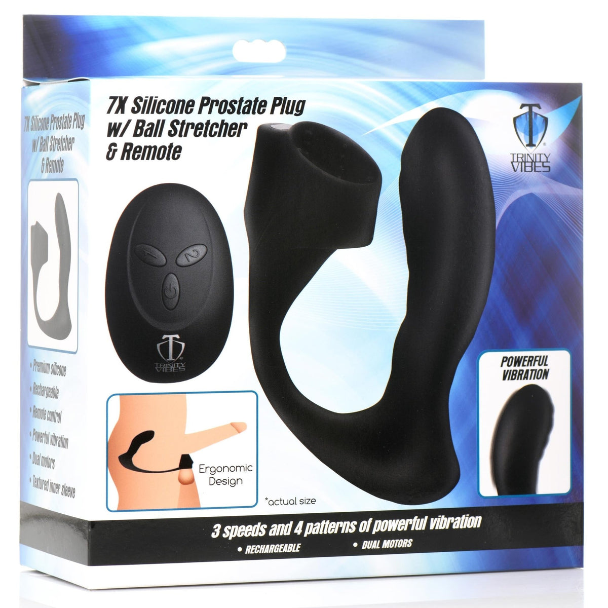 7X Silicone Prostate Plug with Ball Stretcher and Remote - Royal Sins