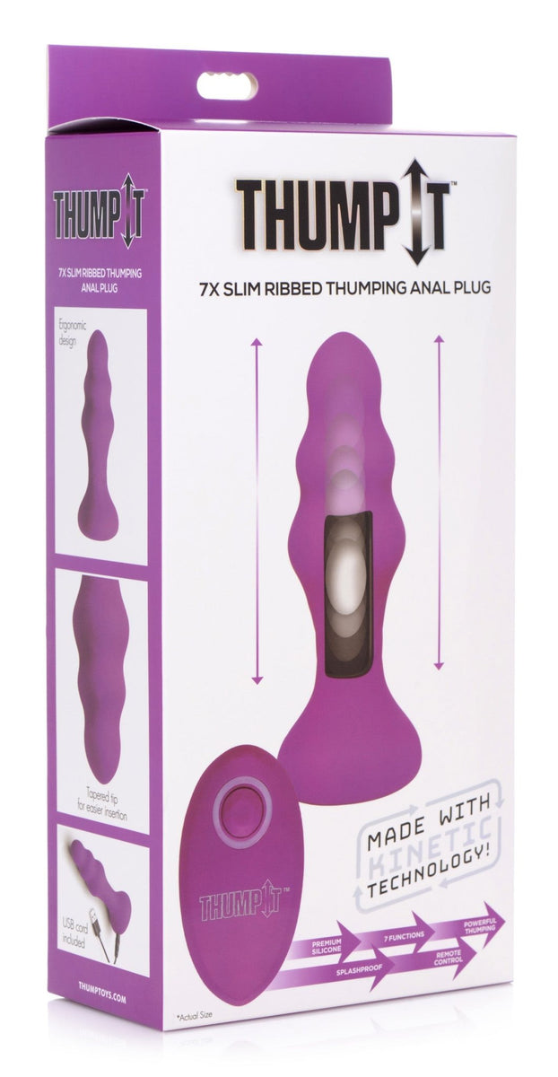 7X Slim Ribbed Thumping Silicone Anal Plug - Royal Sins