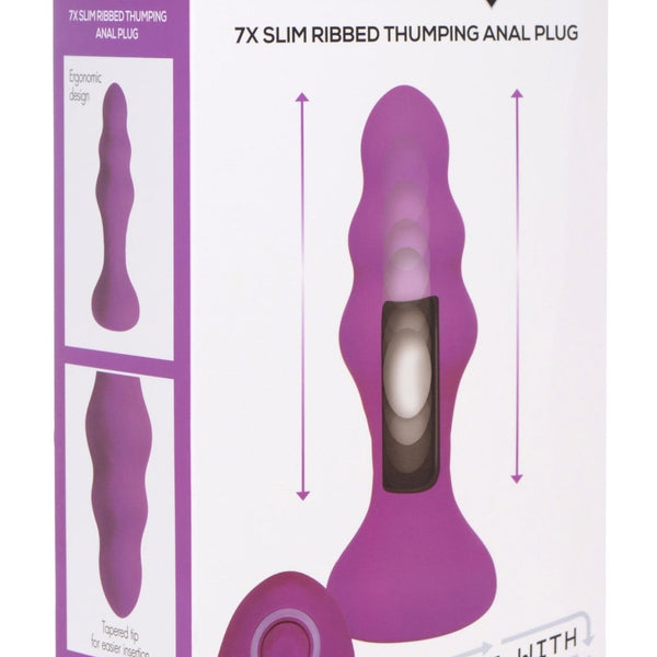 7X Slim Ribbed Thumping Silicone Anal Plug - Royal Sins