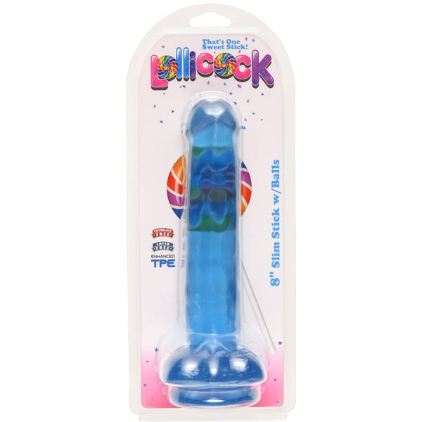 8 Inch Slim Stick with Balls Berry Ice Dildo - Royal Sins