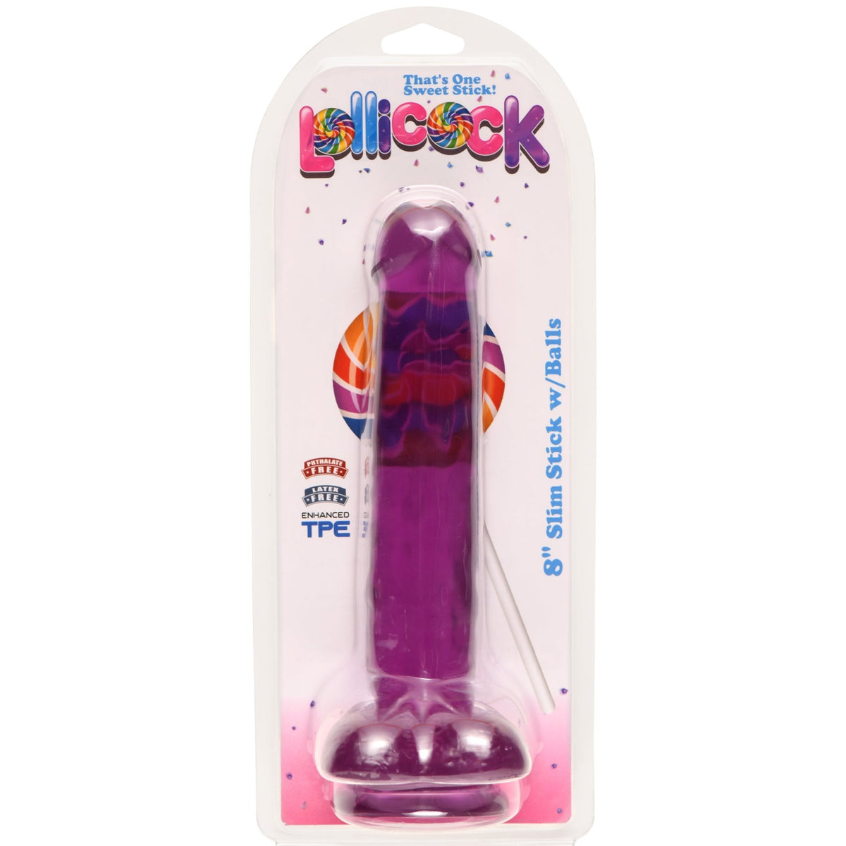 8 Inch Slim Stick with Balls Grape Ice Dildo - Royal Sins