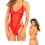 Rene Rofe Bare It All Crotchless Lace & Mesh Teddy Red S/M