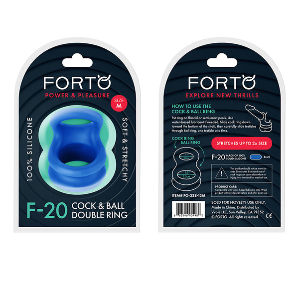 Forto F-20 Liquid Silicone Cockring & Ball Stretcher Medium Blue