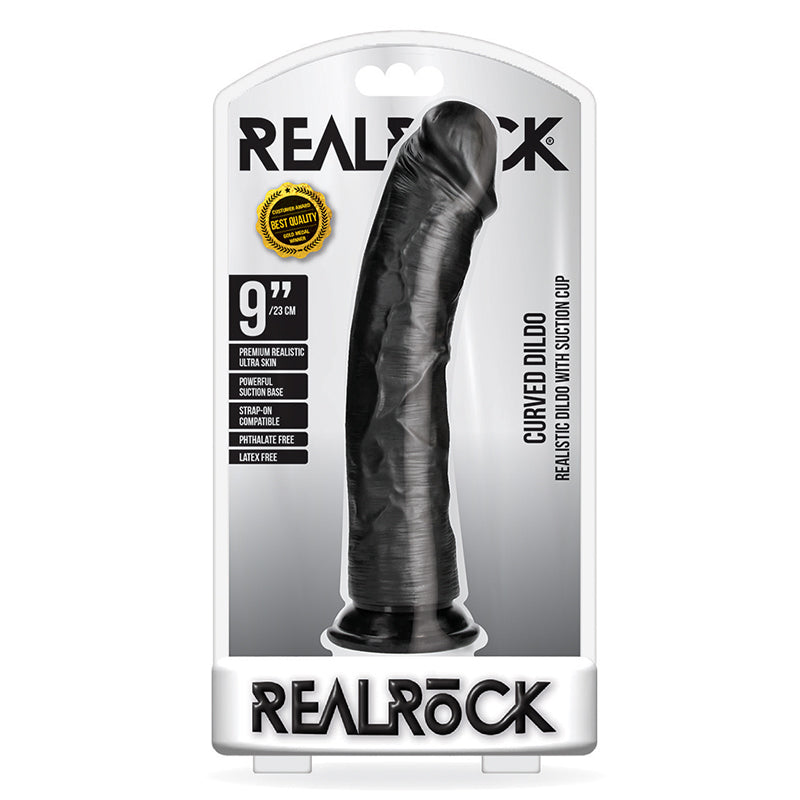 RealRock Realistic 9 in. Curved Dildo With Suction Cup Black