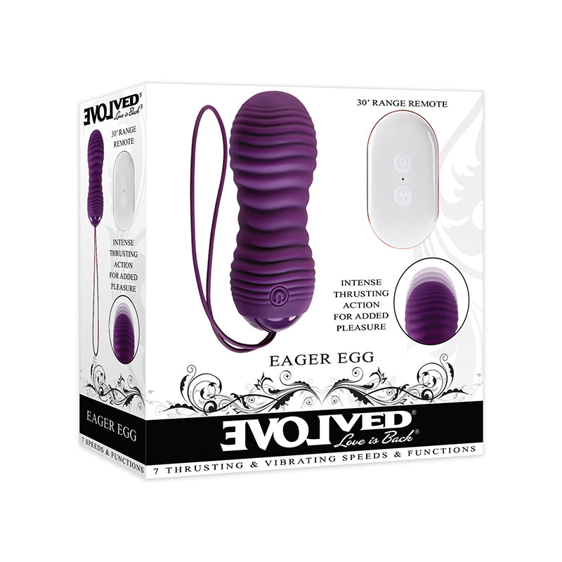 Evolved Eager Egg Rechargeable Remote-Controlled Thrusting Silicone Vibrator Purple