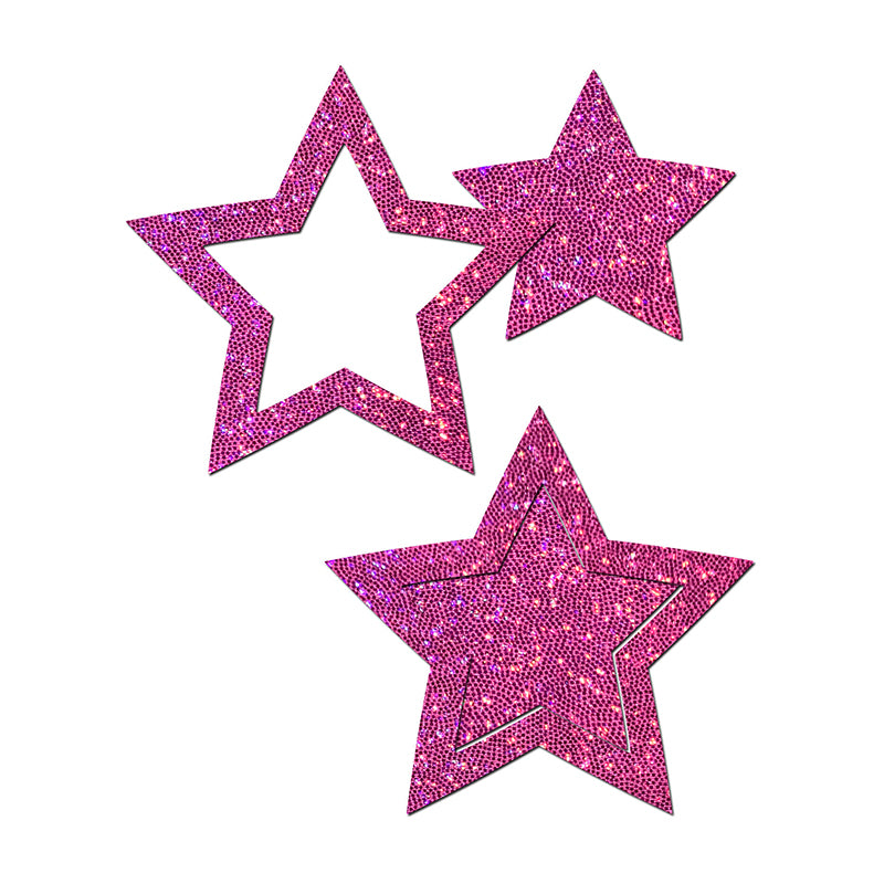 Pastease Peek-a-Boob: Hot Pink Glitter Star Frame & Center Nipple Pasties