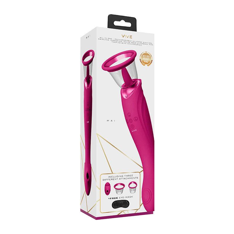 VIVE MAI Rechargeable Pulse & Air Wave Swirling Suction Dual-Ended Vibrator With Attachments Pink