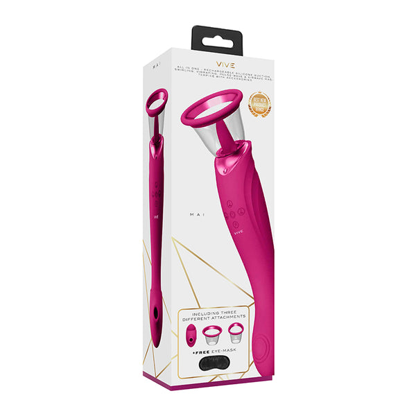 VIVE MAI Rechargeable Pulse & Air Wave Swirling Suction Dual-Ended Vibrator With Attachments Pink