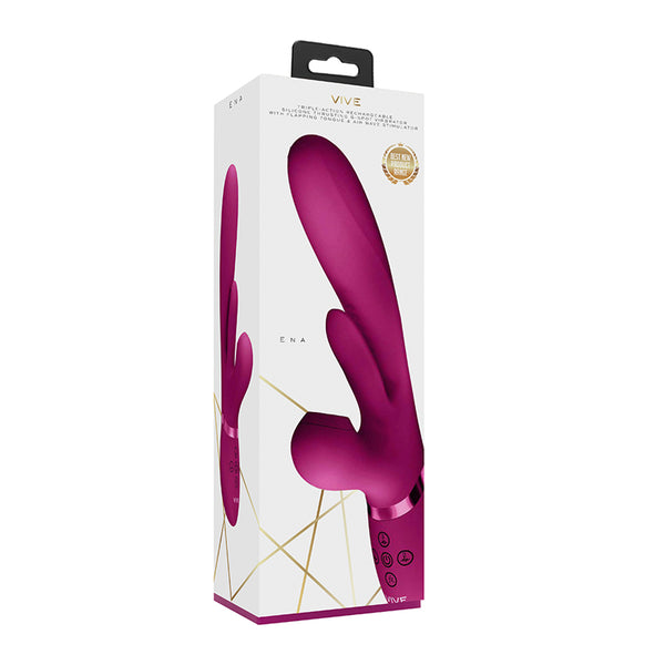 VIVE ENA Rechargeable Thrusting Silicone G-Spot Vibrator with Flapping Tongue and Air Wave Stimulator Pink