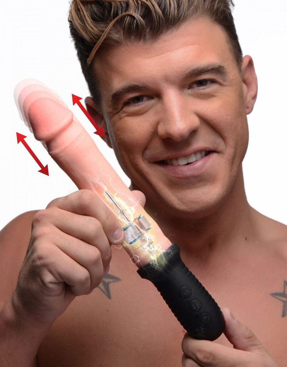 8X Auto Pounder Vibrating and Thrusting Dildo with Handle - Beige - Royal Sins