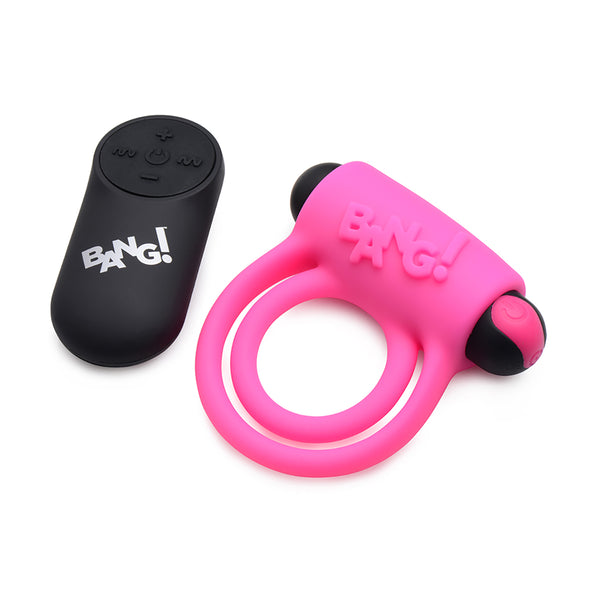 BANG! Silicone Cock Ring &amp; Bullet with Remote Control Pink