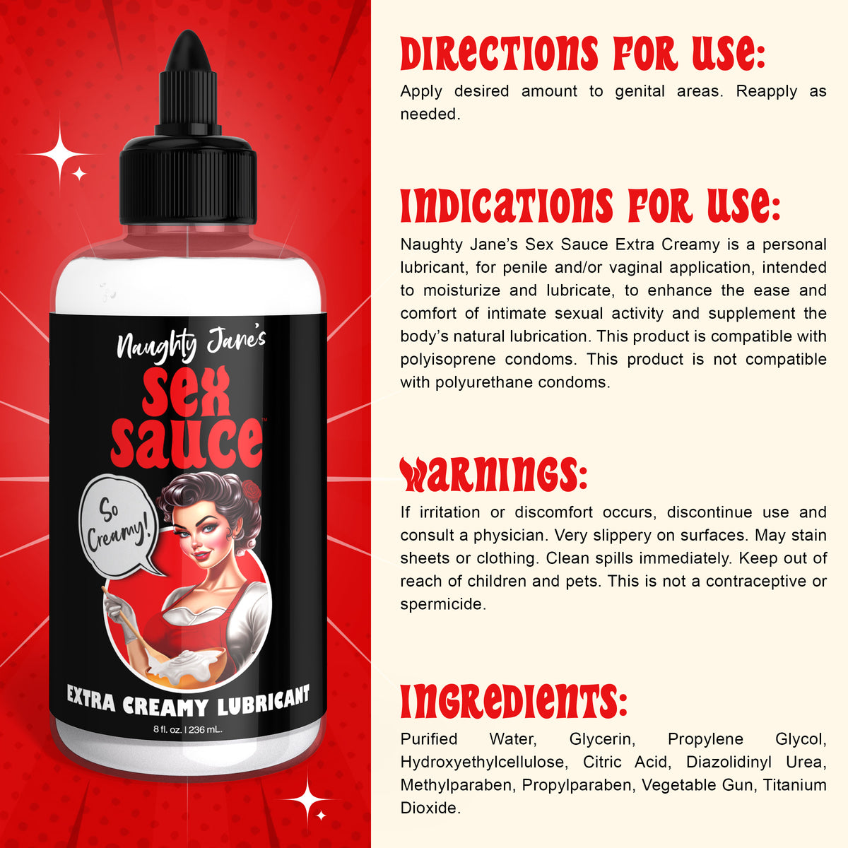 Naughty Jane's Sex Sauce Extra Creamy Lubricant - 8oz