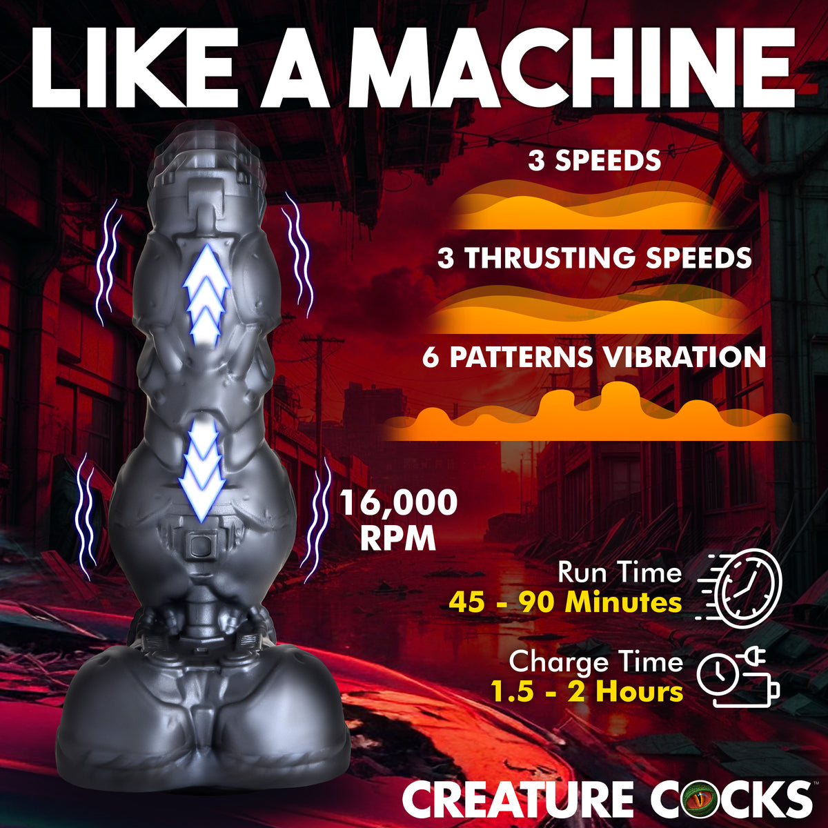 Creature Cocks AH484 Cyborg Cock Thrusting and Vibrating Silicone Dildo