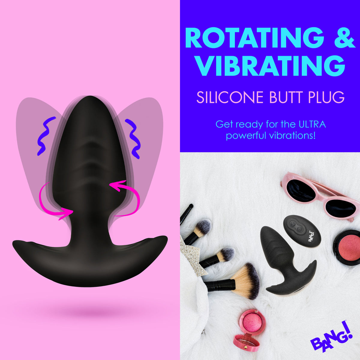 Rotating and Vibrating Silicone Butt Plug - Black