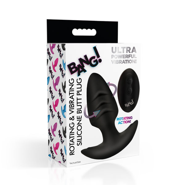 Rotating and Vibrating Silicone Butt Plug - Black