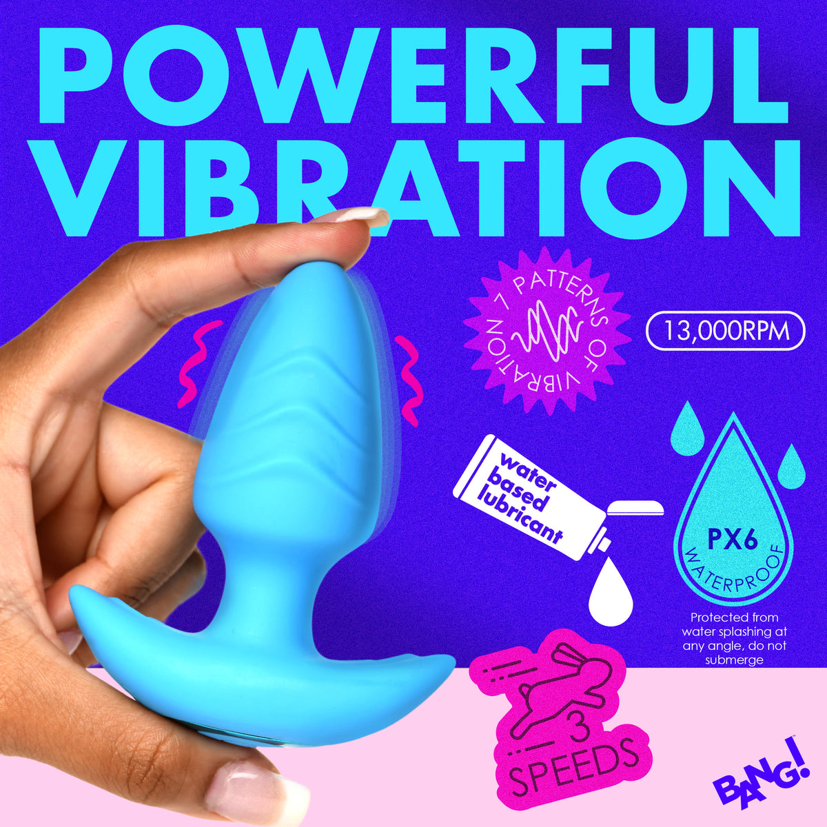 Rotating and Vibrating Silicone Butt Plug - Blue