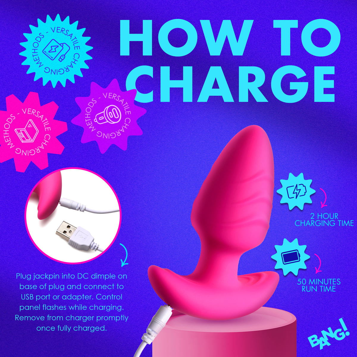 Rotating and Vibrating Silicone Butt Plug - Pink