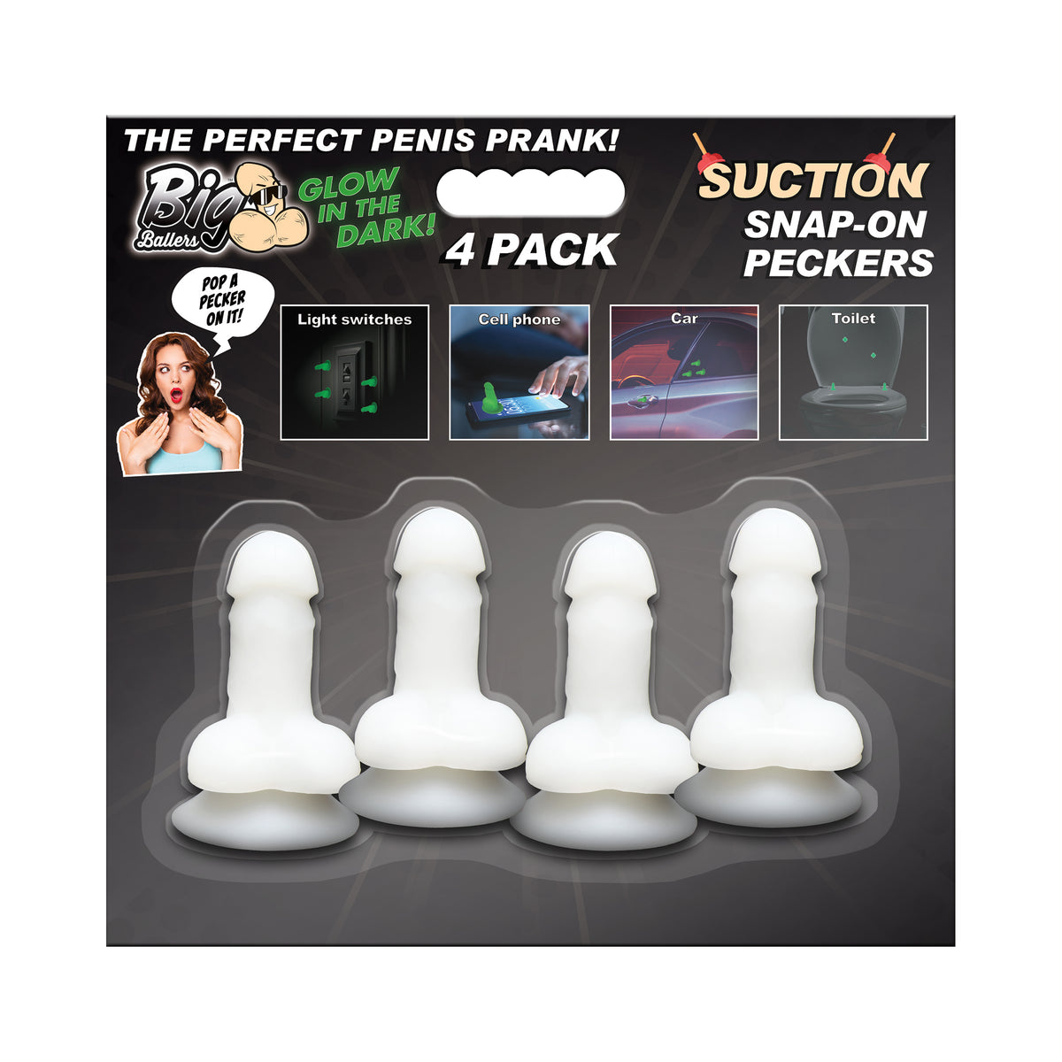 Big Ballers AH498 Glow-In-The-Dark Suction Snap-on Peckers - Fun Mini Dildo Set