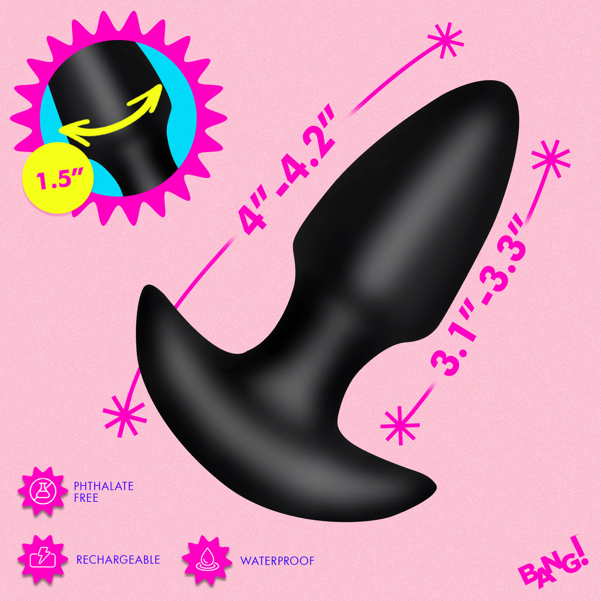 Thrusting & Vibrating Silicone Butt Plug - Black