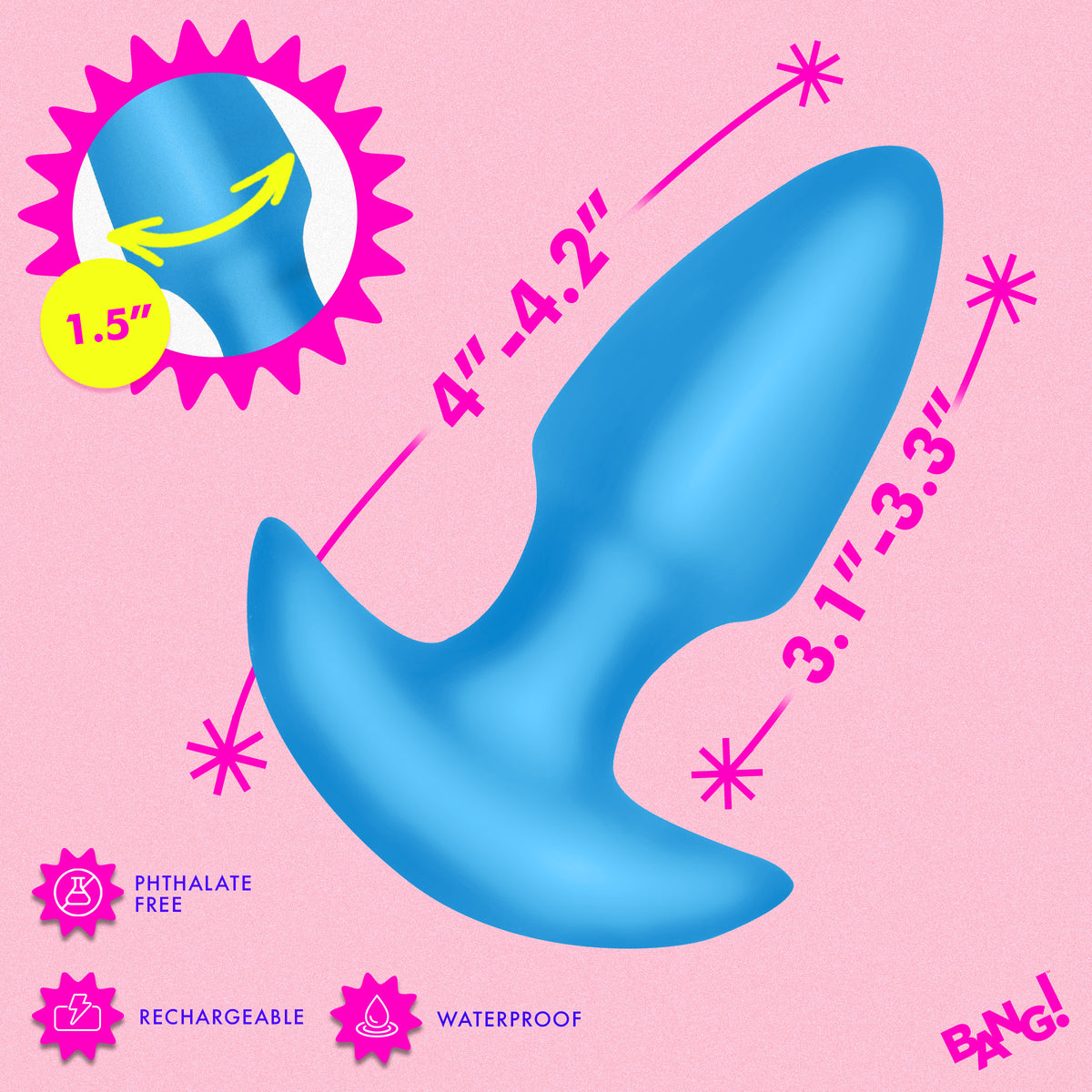 Thrusting & Vibrating Silicone Butt Plug - Blue