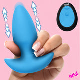 Thrusting & Vibrating Silicone Butt Plug - Blue