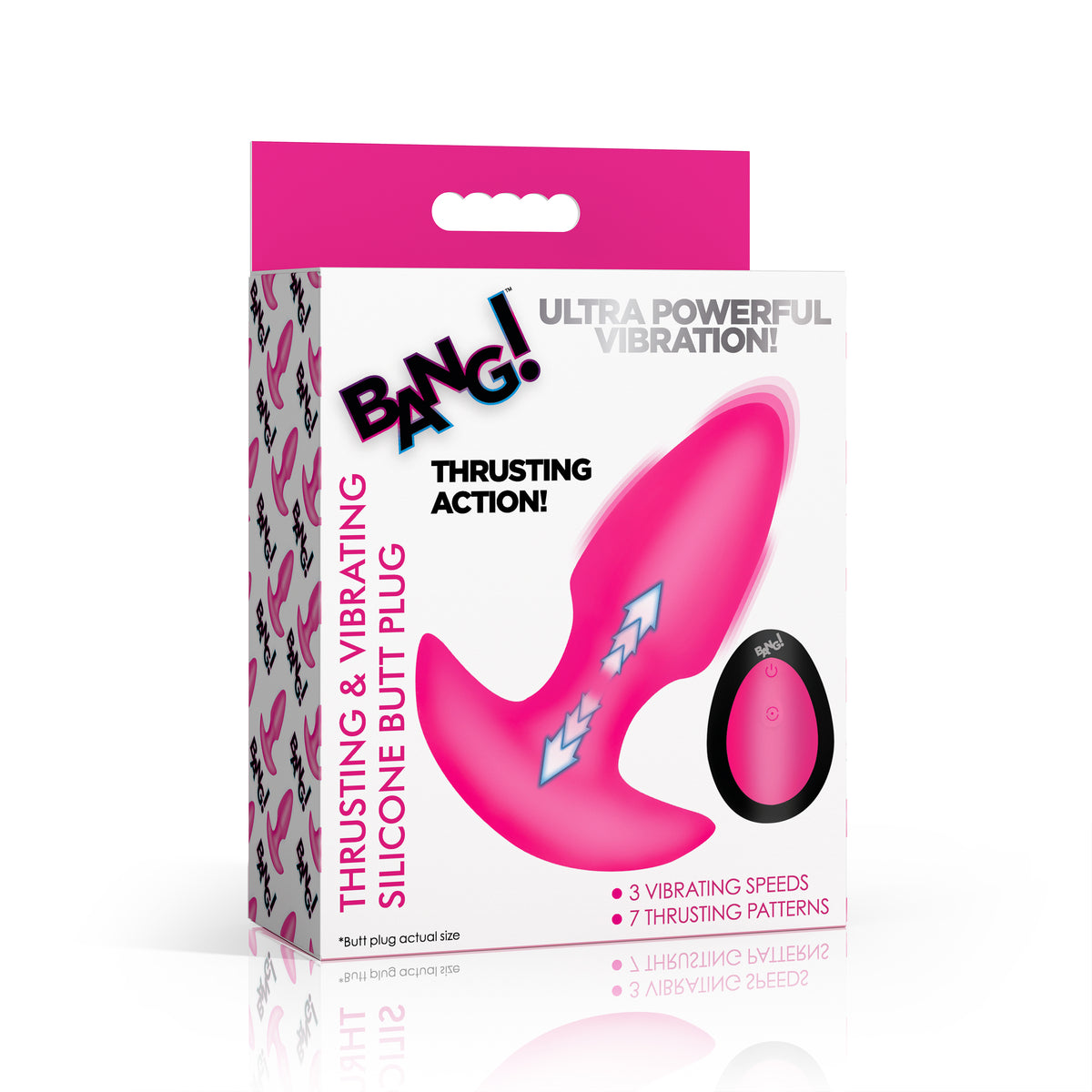 Thrusting & Vibrating Silicone Butt Plug - Pink