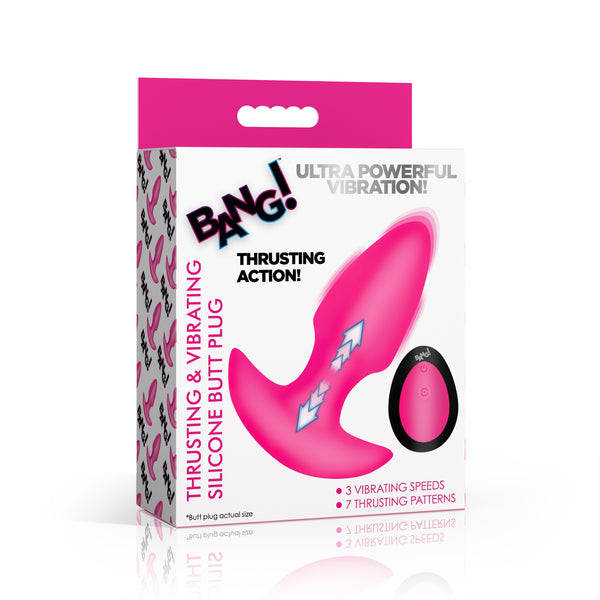 Thrusting & Vibrating Silicone Butt Plug - Pink