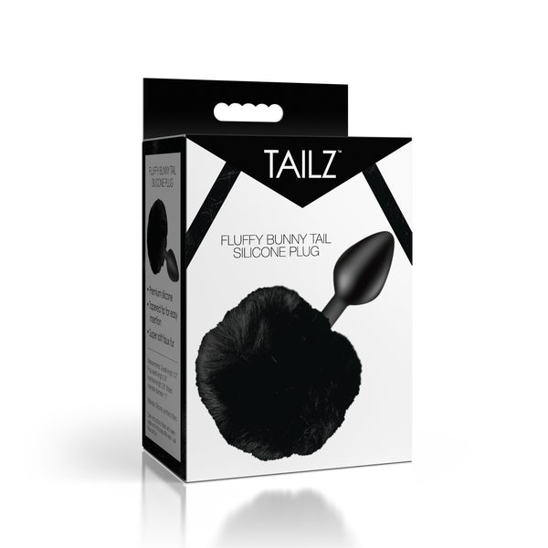 Fluffy Bunny Tail Silicone Plug - Black