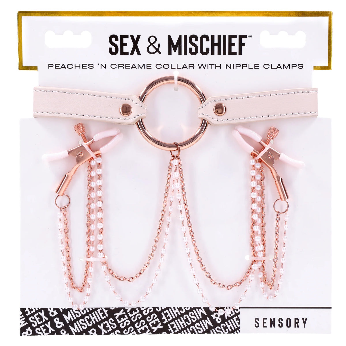 Sportsheets Sex & Mischief Peaches 'n CreaMe Collar with Nipple Clamps