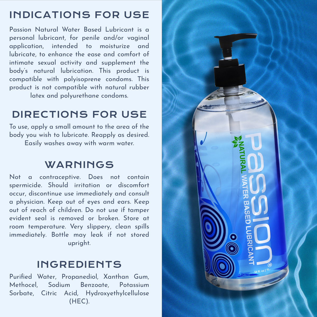 Passion Natural Water-Based Lubricant - 34 oz