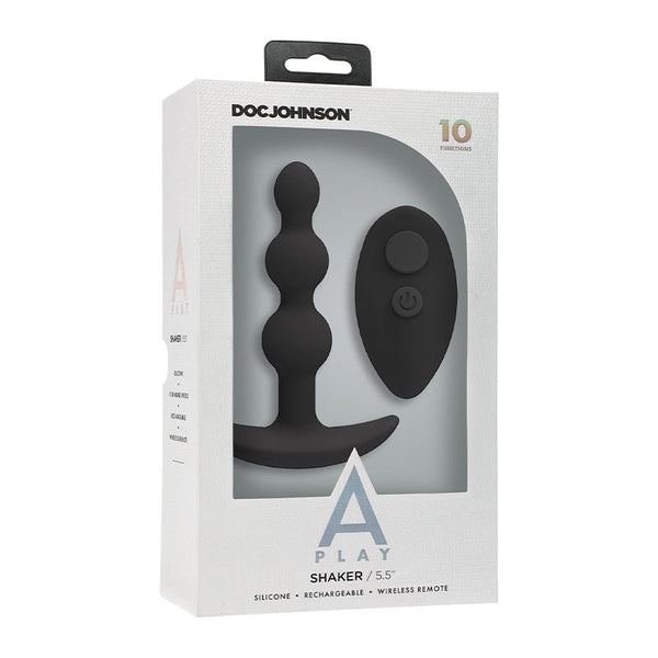 A - Play BEADED VIBE Rechargeable Silicone Anal Plug with Remote Black - Royal Sins