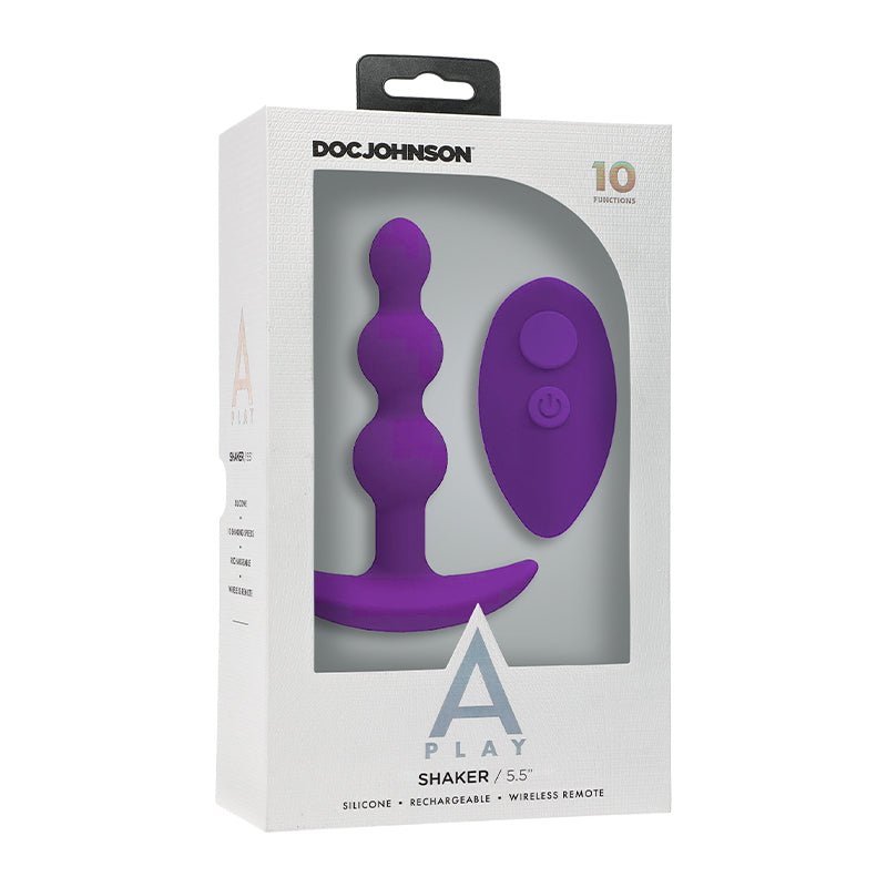A - Play BEADED VIBE Rechargeable Silicone Anal Plug with Remote Purple - Royal Sins